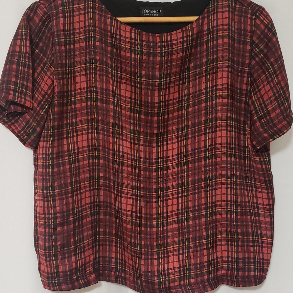 Topshop Red Tartan Blouse